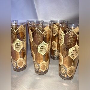 Set of 9 VINTAGE Ned Harris pineapple motif highball glasses